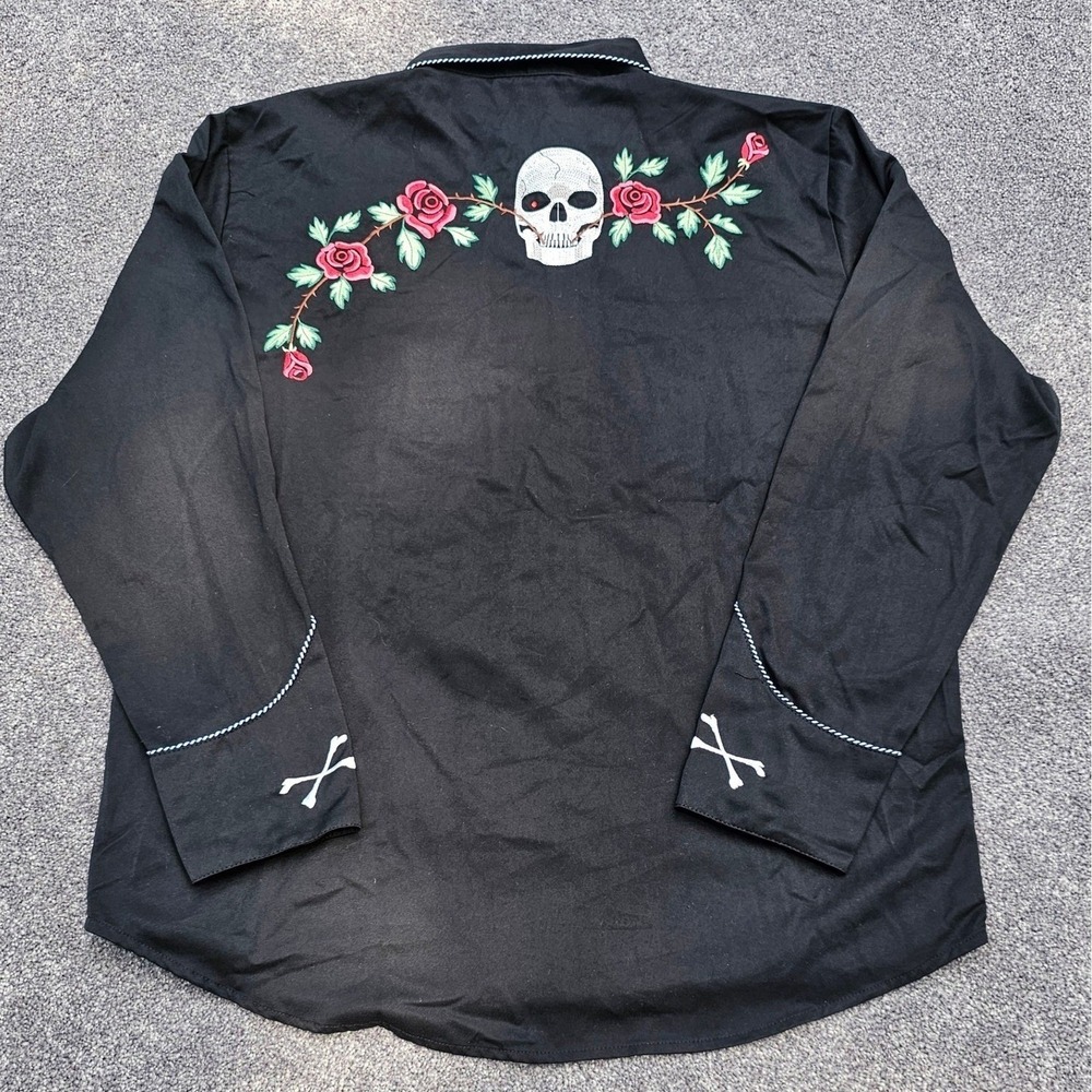 Scully Men Western Embroidered Skulls Roses P771 Snap Shirt Sz XL Rockabilly - Picture 11 of 11